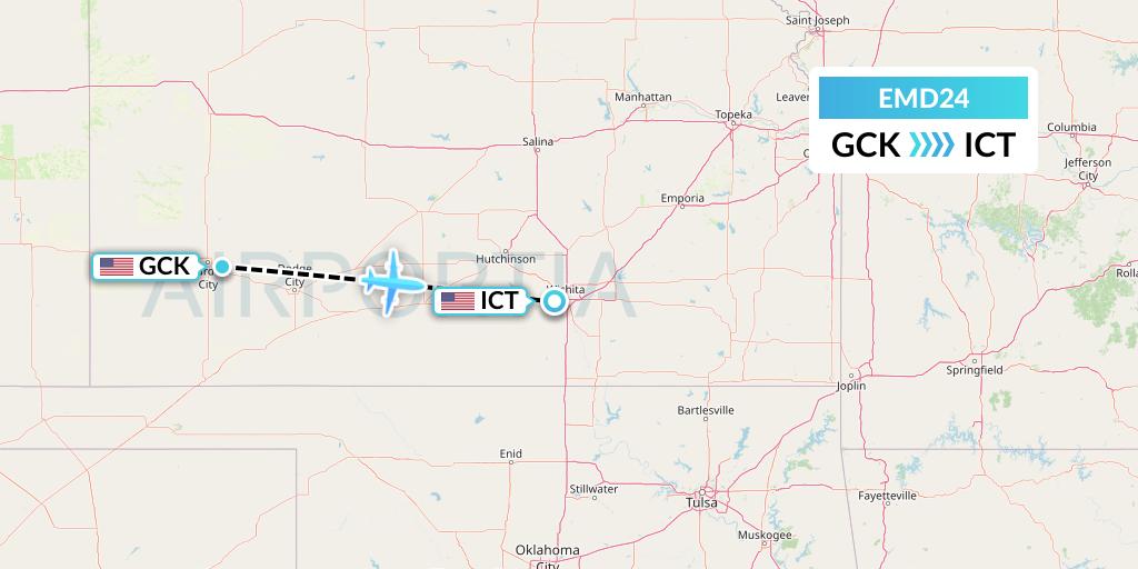 EMD24 Eaglemed Flight Map: Garden City to Wichita