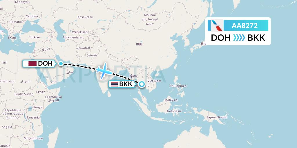 AA8272 American Airlines Flight Map: Doha to Bangkok