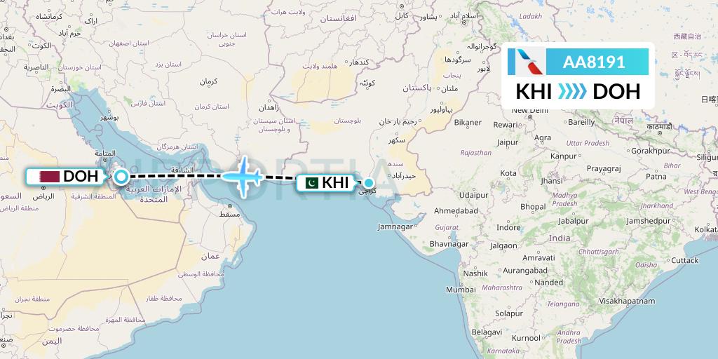 AA8191 American Airlines Flight Map: Karachi to Doha