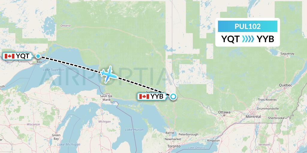 PUL102 Ornge Air Flight Map: Thunder Bay to North Bay
