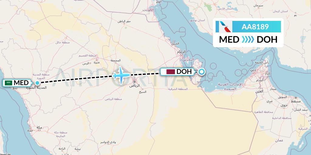 AA8189 American Airlines Flight Map: Medina to Doha