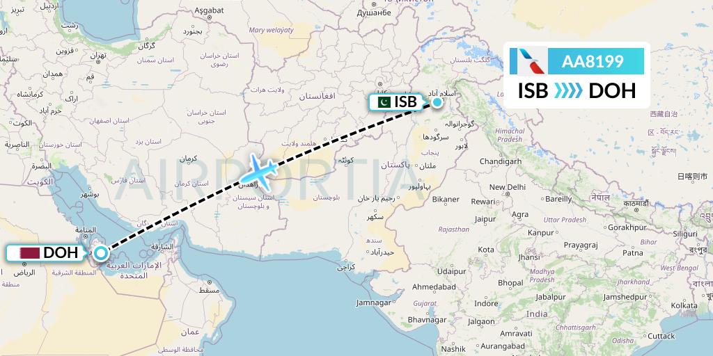AA8199 American Airlines Flight Map: Islamabad to Doha