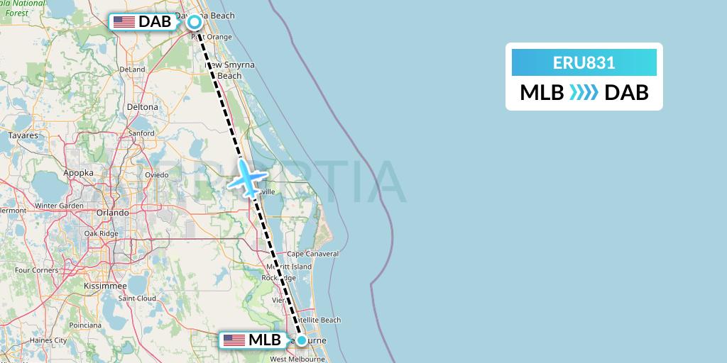 ERU831 Embry-riddle Aeronautical University Flight Map: Melbourne to Daytona Beach