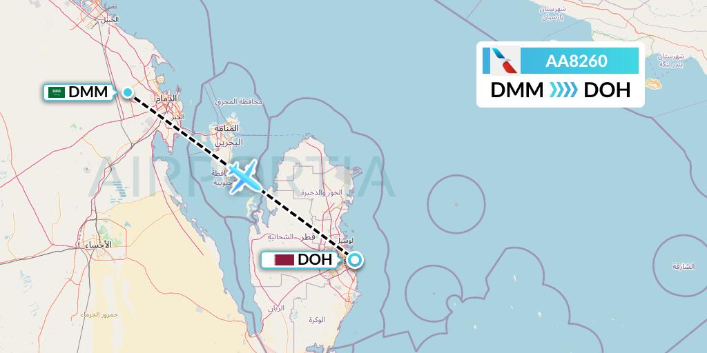 AA8260 American Airlines Flight Map: Dammam to Doha