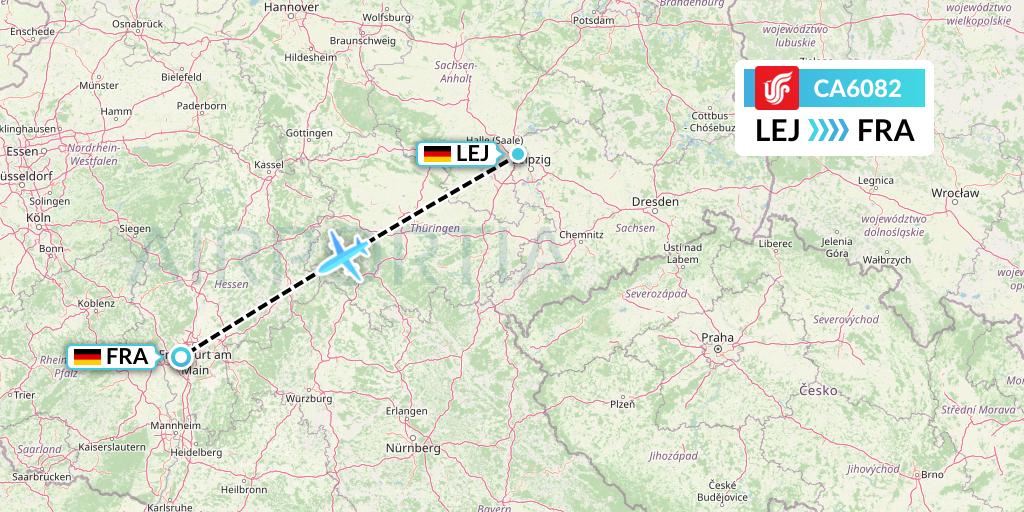 CA6082 Air China Flight Map: Leipzig to Frankfurt