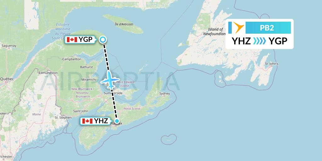 PB2 PAL Airlines Flight Map: Halifax to Gaspe
