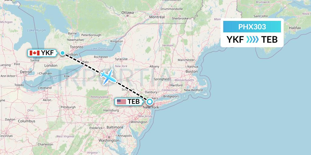 PHX303 SkyCare Flight Map: Waterloo to Teterboro