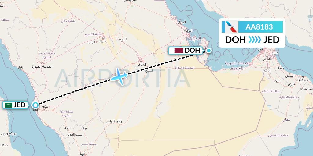 AA8183 American Airlines Flight Map: Doha to Jeddah