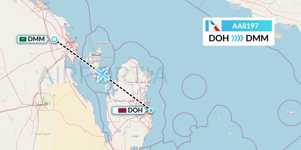 AA8197 American Airlines Flight Map: Doha to Dammam