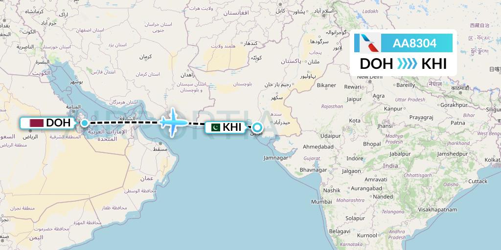 AA8304 American Airlines Flight Map: Doha to Karachi