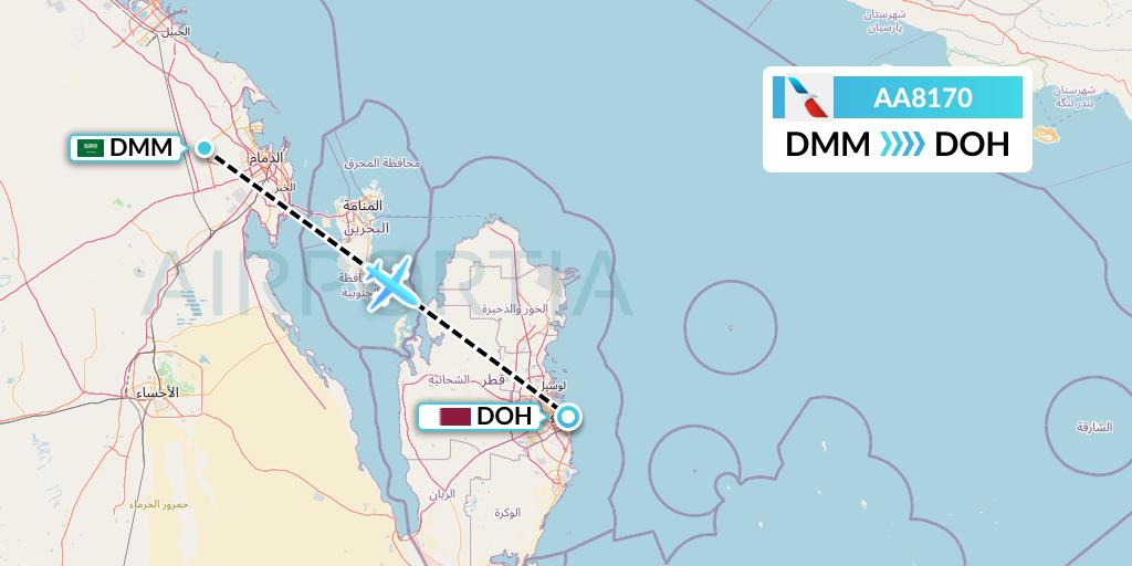 AA8170 American Airlines Flight Map: Dammam to Doha