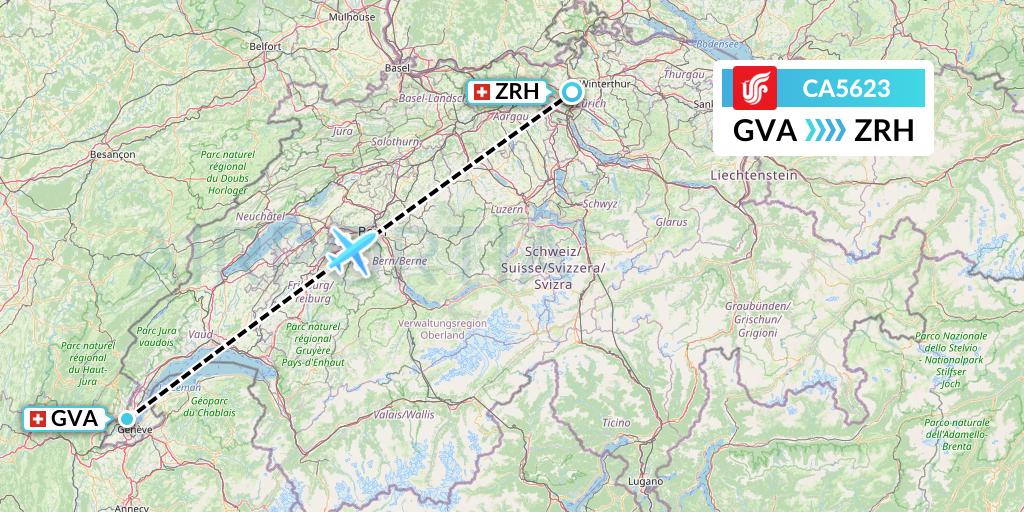 CA5623 Air China Flight Map: Geneva to Zurich