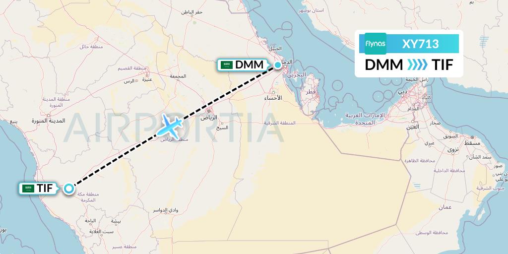 XY713 Flynas Flight Map: Dammam to Taif