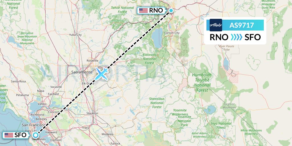 AS9717 Alaska Airlines Flight Map: Reno to San Francisco