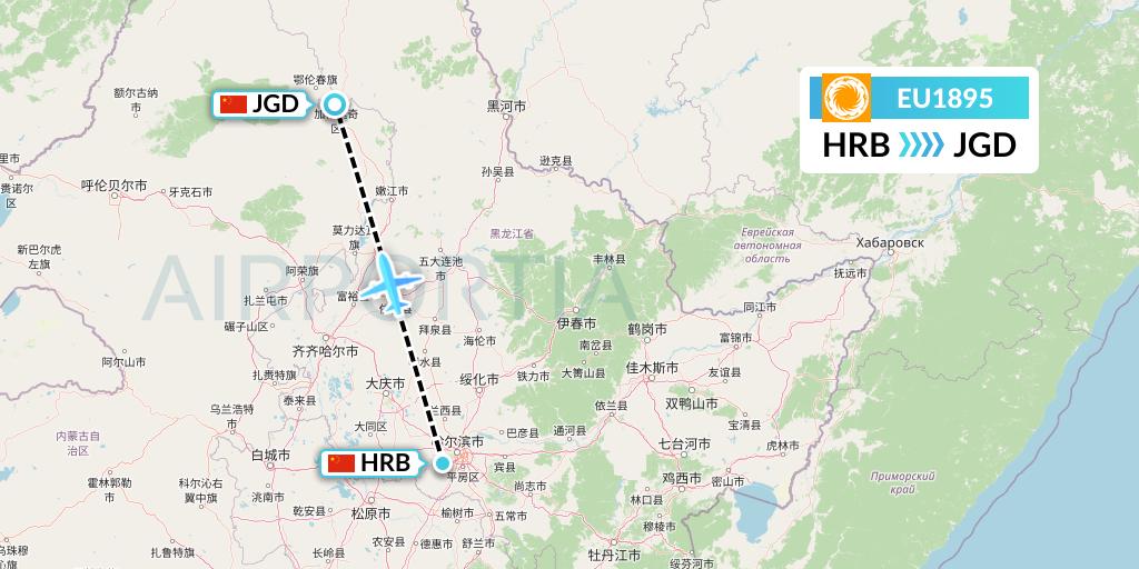 EU1895 Chengdu Airlines Flight Map: Harbin to Jiagedaqi