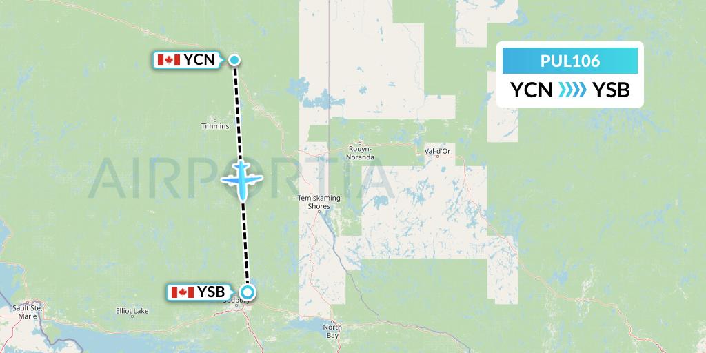 PUL106 Ornge Air Flight Map: Cochrane to Sudbury