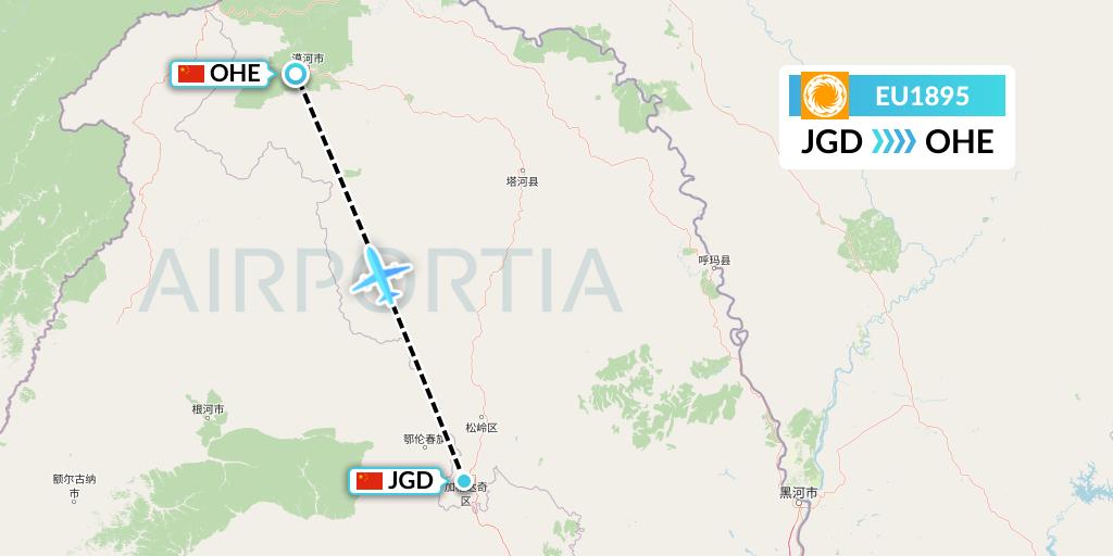 EU1895 Chengdu Airlines Flight Map: Jiagedaqi to Mohe