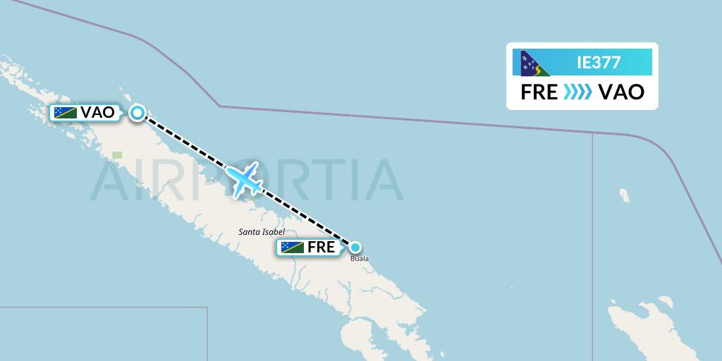 IE377 Solomon Airlines Flight Map: Fera Island to Suavanao