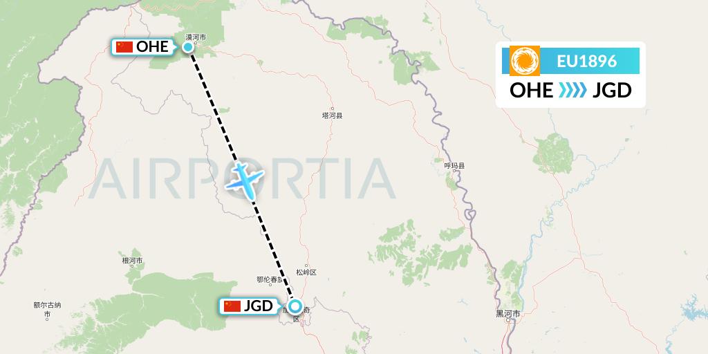 EU1896 Chengdu Airlines Flight Map: Mohe to Jiagedaqi