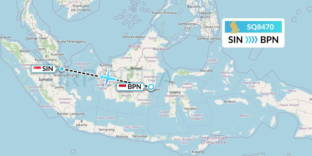 SQ8470 Singapore Airlines Flight Map: Singapore to Balikpapan