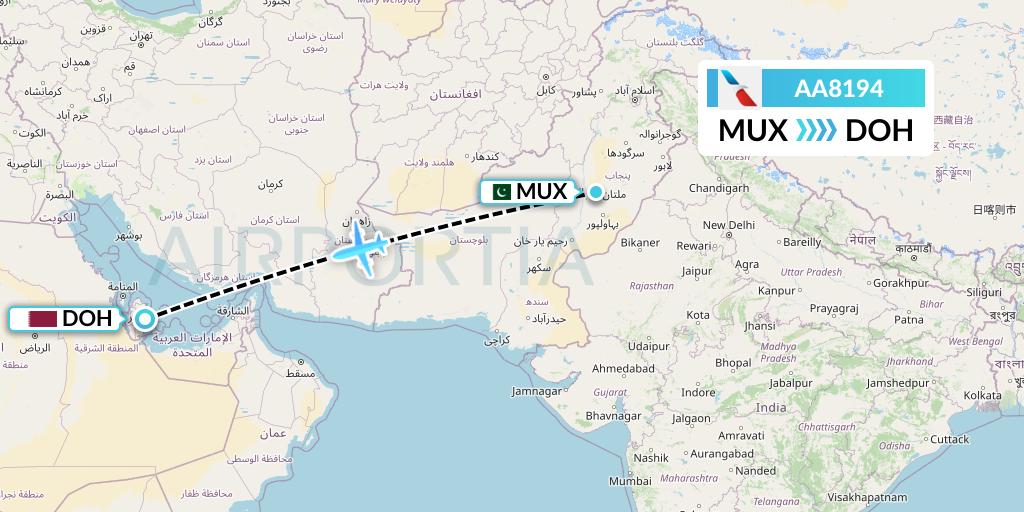 AA8194 American Airlines Flight Map: Multan to Doha