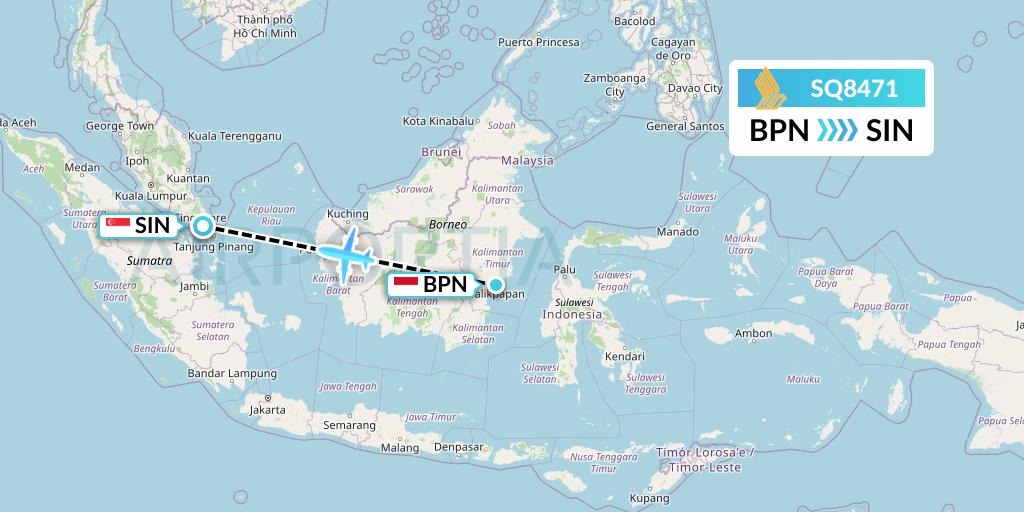SQ8471 Singapore Airlines Flight Map: Balikpapan to Singapore