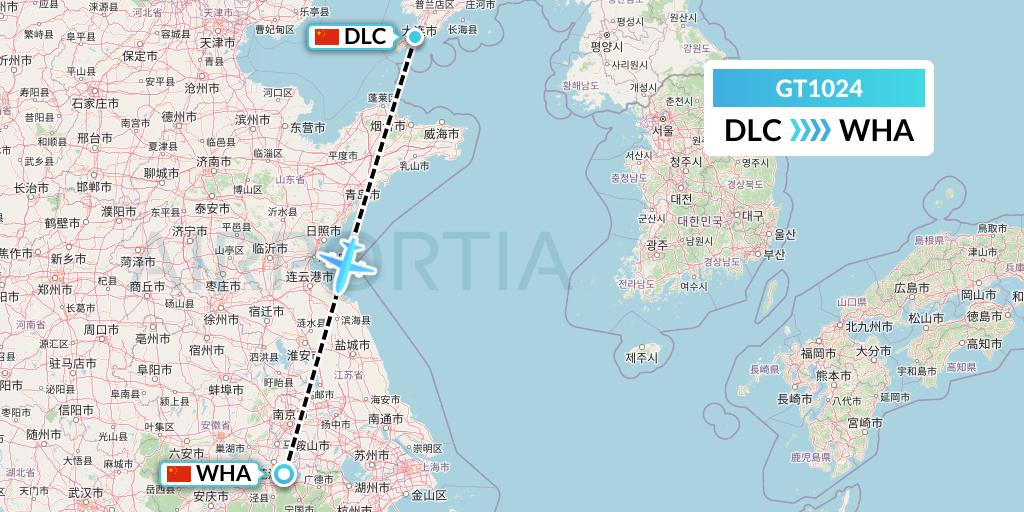 GT1024 Air Guilin Flight Map: Dalian to Wuhu