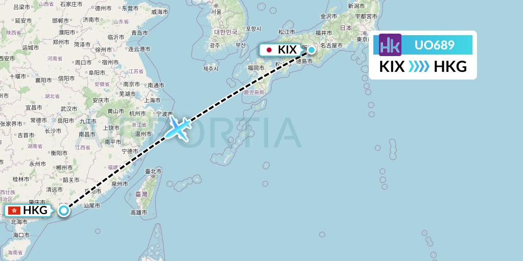 UO689 Hong Kong Express Flight Map: Osaka to Hong Kong