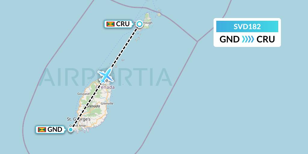 SVD182 Svg Air Flight Map: Point Salines to Carriacou Island