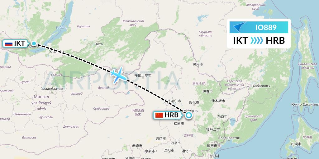 IO889 IrAero Flight Map: Irkutsk to Harbin