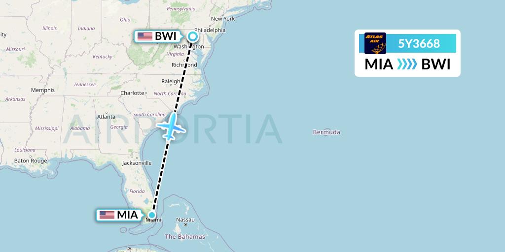 5Y3668 Flight Status Atlas Air Miami to Baltimore (GTI3668)
