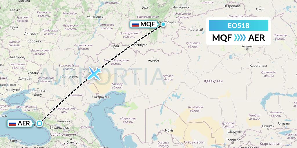 EO518 Pegas Fly Flight Map: Magnitogorsk to Sochi