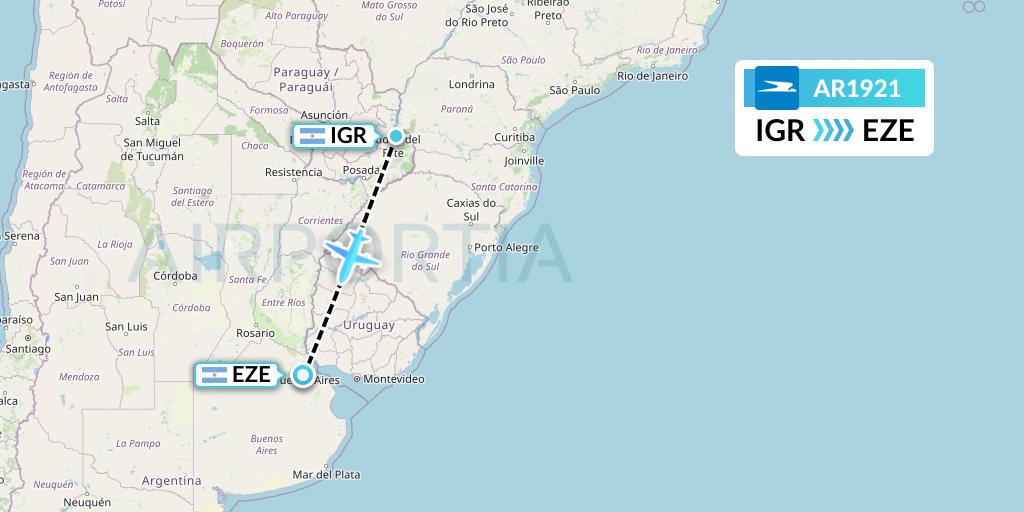 AR1921 Aerolineas Argentinas Flight Map: Puerto Iguazu to Buenos Aires