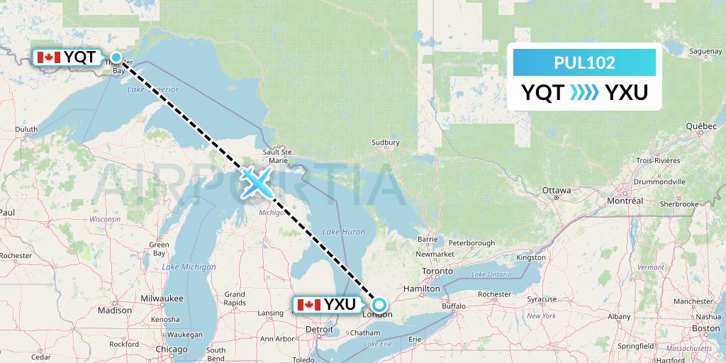 PUL102 Ornge Air Flight Map: Thunder Bay to London
