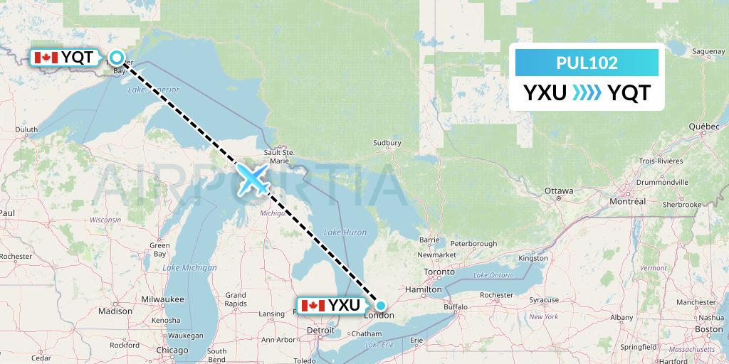PUL102 Ornge Air Flight Map: London to Thunder Bay