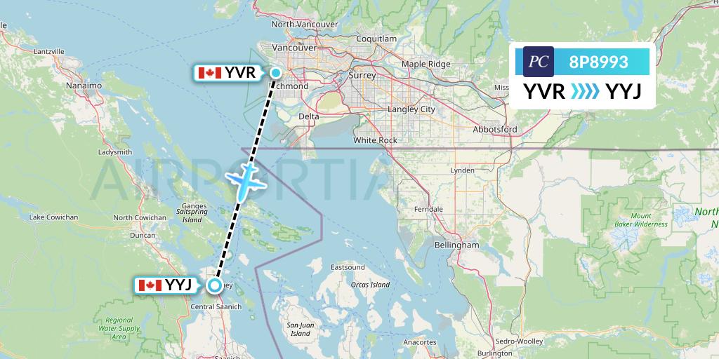 8P8993 Pacific Coastal Airlines Flight Map: Vancouver to Victoria