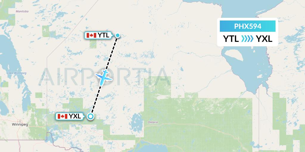 PHX594 SkyCare Flight Map: Big Trout to Sioux Lookout