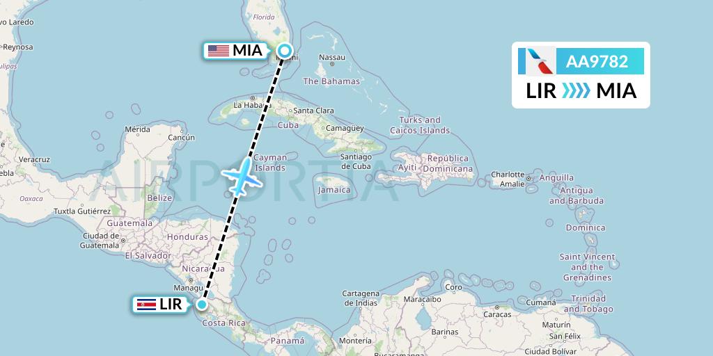 AA9782 American Airlines Flight Map: Liberia to Miami