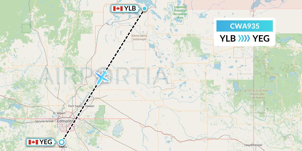 CWA935 Can West Corporate Air Charters Ltd. Flight Map: Lac La Biche to Edmonton