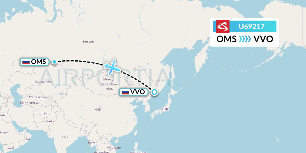 U69217 Ural Airlines Flight Map: Omsk to Vladivostok