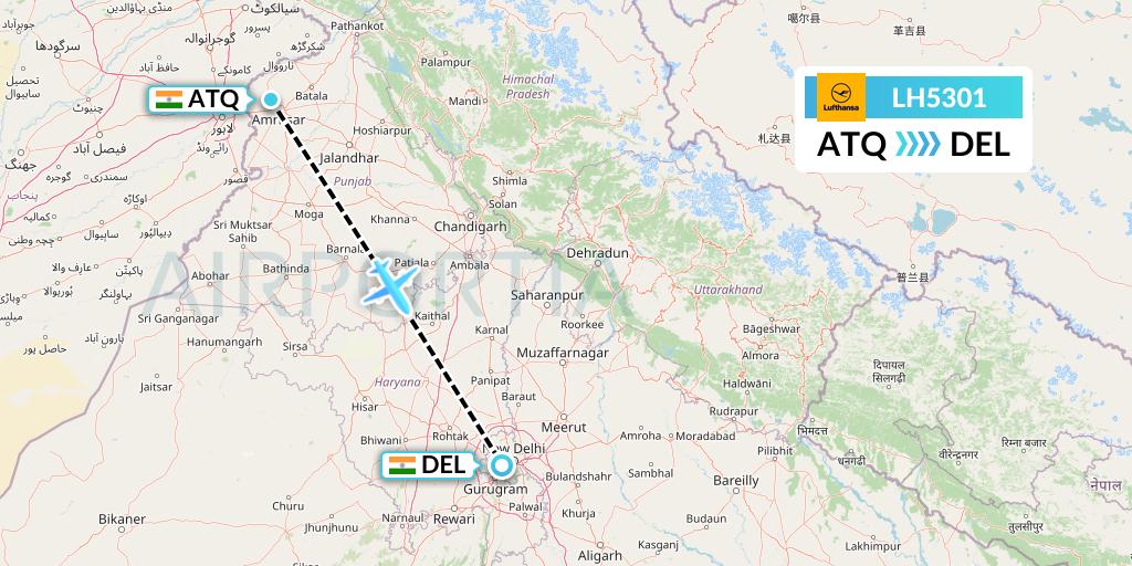 LH5301 Lufthansa Flight Map: Amritsar to Delhi