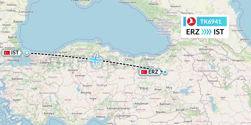 TK6941 Turkish Airlines Flight Map: Erzurum to Istanbul