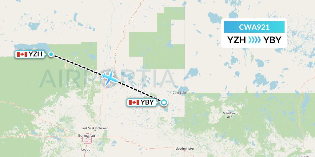 CWA921 Can West Corporate Air Charters Ltd. Flight Map: Slave Lake to Bonnyville