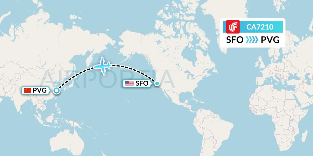 CA7210 Air China Flight Map: San Francisco to Shanghai