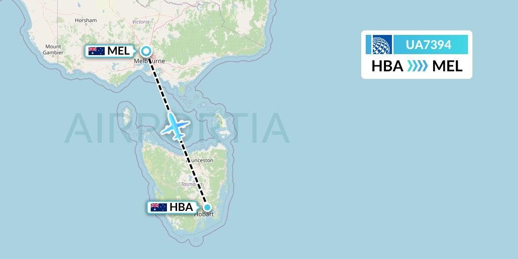 UA7394 United Airlines Flight Map: Hobart to Melbourne