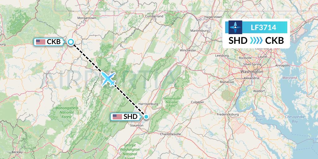 LF3714 Corporate Flight Management Flight Map: Staunton to Clarksburg