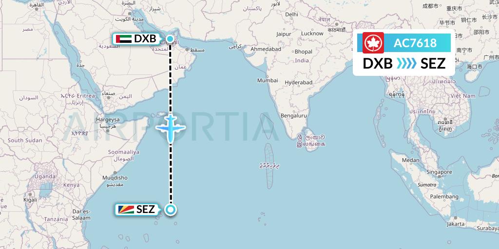 AC7618 Air Canada Flight Map: Dubai to Victoria