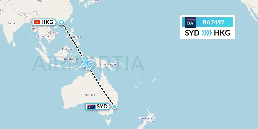 BA7497 British Airways Flight Map: Sydney to Hong Kong