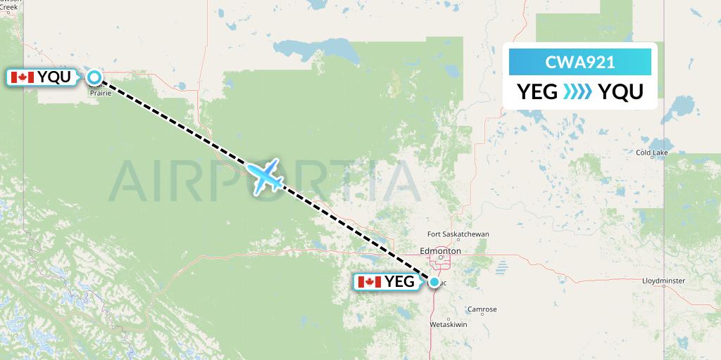 CWA921 Can West Corporate Air Charters Ltd. Flight Map: Edmonton to Grande Prairie