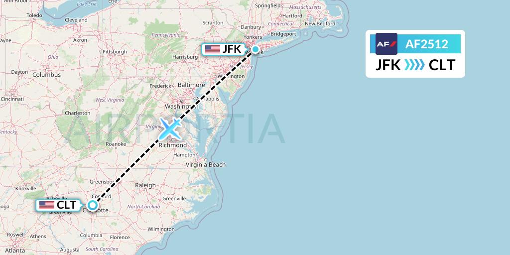 AF2512 Air France Flight Map: New York to Charlotte